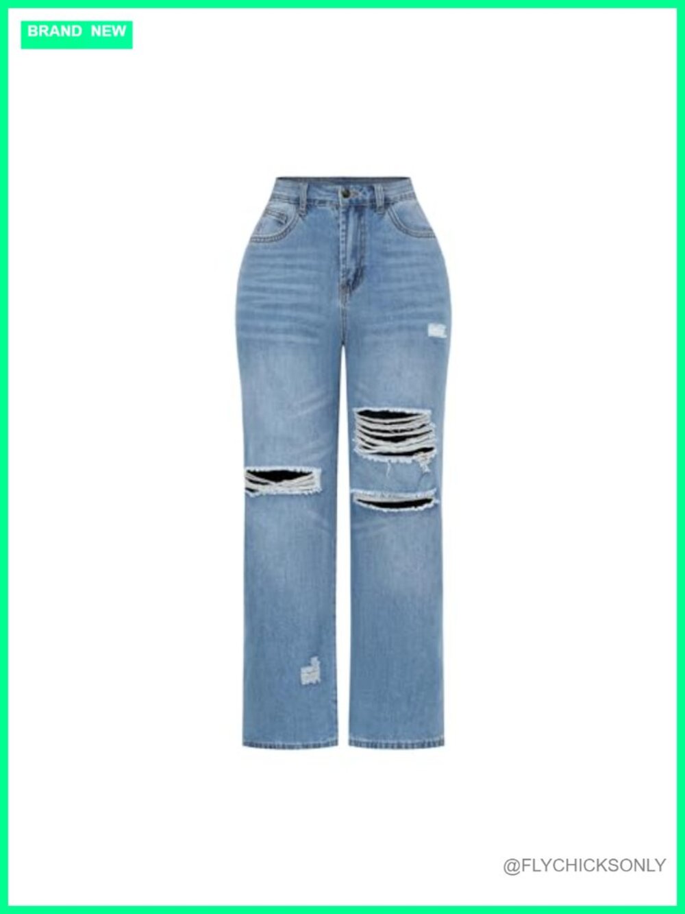 High Waisted Wide Leg Stretch Distressed Denim Jeans